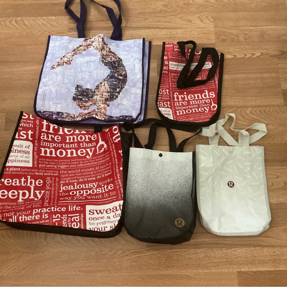 lululemon athletica rare red and black grey multicolored Set of 5 shopping bag